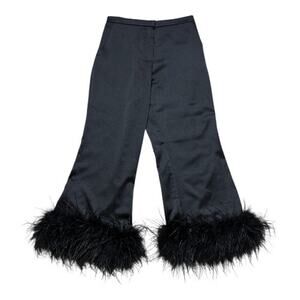 GiGii's NWT Satin Marabou Feather Hem Visby Trousers Size Small